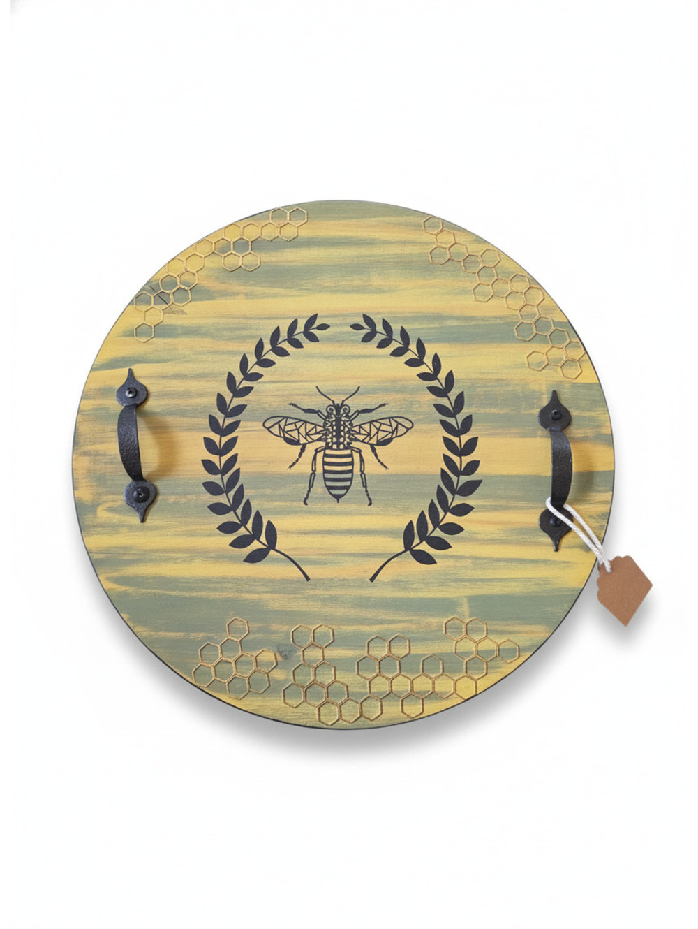 Hand Painted Wooden Serving Tray with Bee Design